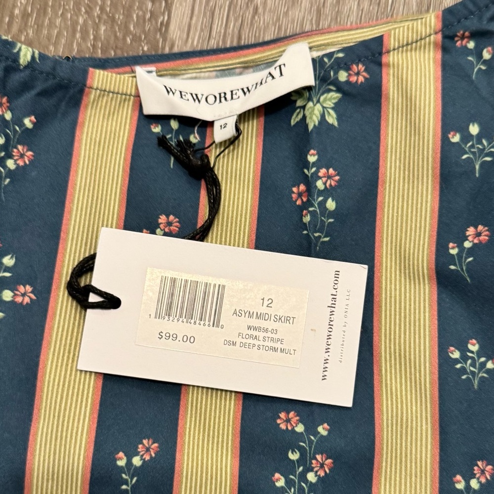 WeWoreWhat Asymmetrical Floral Stripe Midi Skirt Size 12 NWT - Picture 4 of 9